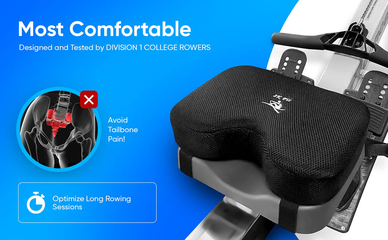 Rowing Machine Seat Cushion (Model 2) for The Concept 2 Rowing Machine with Custom Memory Foam, Washable Cover, and Straps- Concept 2 Rower, Recumbent Stationary Bike, WatterRower Seat Pad