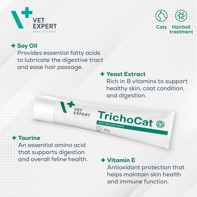 Vet Expert TrichoCat Hairball Treatment for Cats - 50g Paste - Hairball Remedy for Cats with Taurine | Cat Hairball Treatment & Hairball Paste for Cats | Hairball Treats for Cats