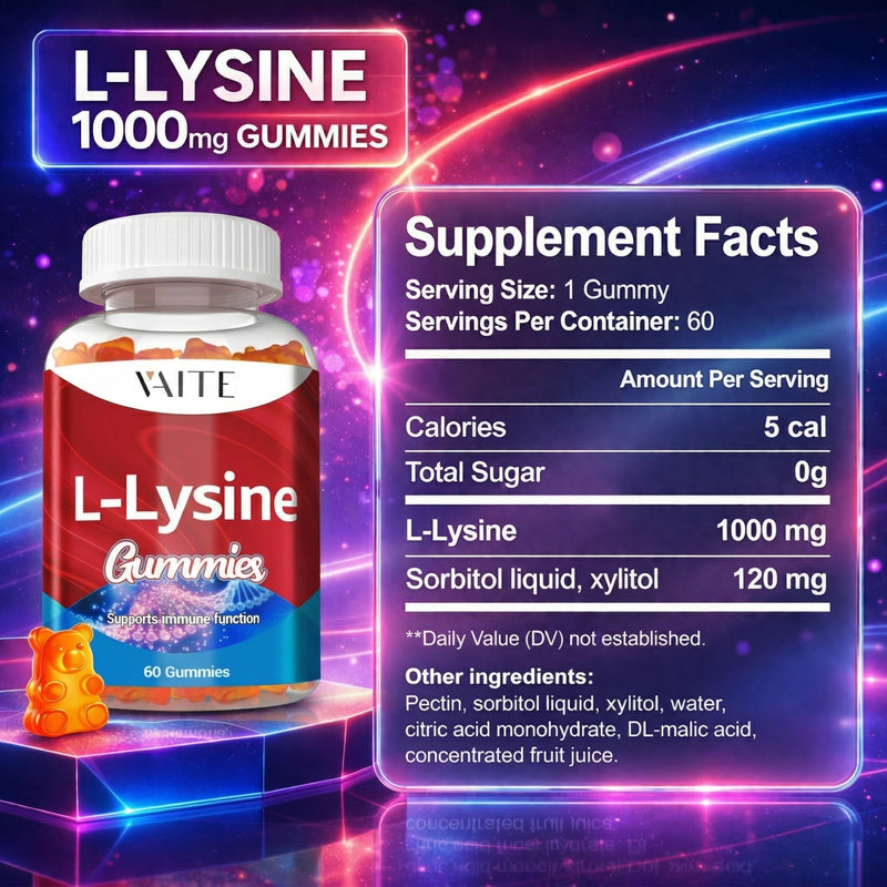 L-Lysine 1000mg Gummies - Supports Skin, Lip, Vegan, Gluten Free, 60 Chewable Lysine for Adults, Vitamins Tissue Health & Immune System, Amino Acid Vitamin Supplement & Complex Supplements (2 Pack) 2 Pack
