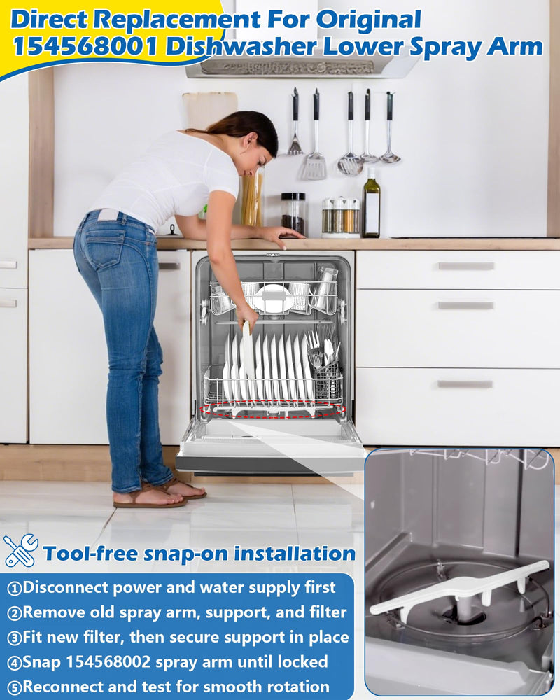 154568001 Dishwasher Lower Spray Arm Set-Complete with 5304518968 Support & 5304506518 Filter-Compatible with Frigidaire Kenmore Dishwasher Bottom Lower Spray Arm 154414101 154250901 5304517203 - BeesActive Australia