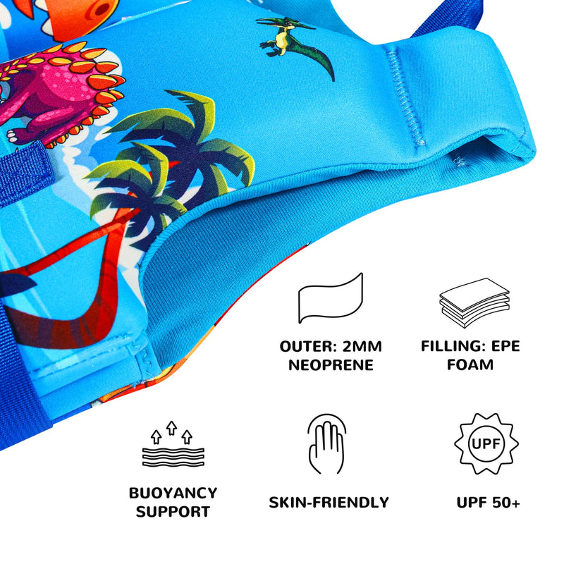 REALIKE Kids Swim Vest Toddler Floaties Adjustable Safety Strap Swimming Aids for Toddlers Children Float Swimsuit, Suitable for Age 2-10 Years/22-88lbs Dinosaur-2 Small(2-4 yrs/22-33 lbs)