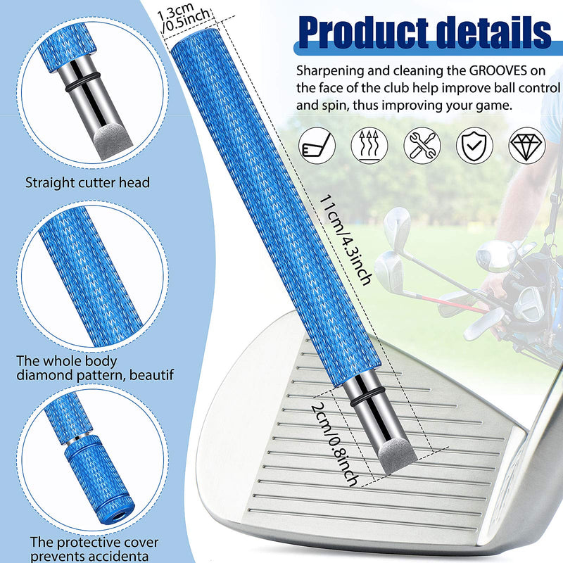 3 Pieces Golf Club Groove Sharpener Retractable Golf Brush and 6-Head Groove Sharpener Re-Grooving Tool and Cleaner for All Golf Irons Pitching, Sand, Lob, Approach Wedges, Utility Clubs (Blue) Blue - BeesActive Australia