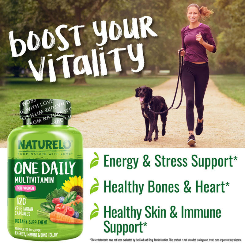 NATURELO One Daily Multivitamin for Women w/Vitamin B12, 120 Count | Energy Support, Whole Food Daily Women Multivitamin Supplement, Nourish Hair/Skin/Nail, Non-GMO, No Soy, Gluten Free Unflavored 120 Count (Pack of 1)