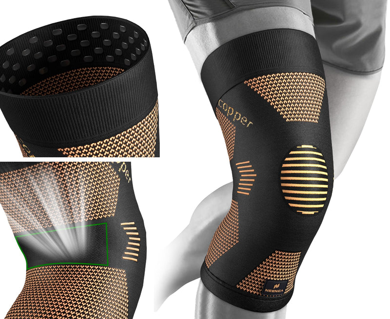 NEENCA Copper Knee Brace for Women and Men, Knee Compression Sleeve for Knee Pain, Arthritis, ACL, Meniscus Tear, Joint Pain Relief, Knee Support for Running, Working Out, Fitness, Weightlifting -Pair Large High Copper-Pair