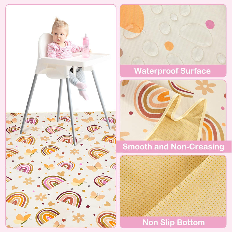 Basumee Splat Mat High Chair Mat Waterproof Baby Play Splat Mat for Under High Chair Food Catcher Highchair Mat for Floor Non Slip Bottom, Brown Rainbow, 46x42 Inches - BeesActive Australia