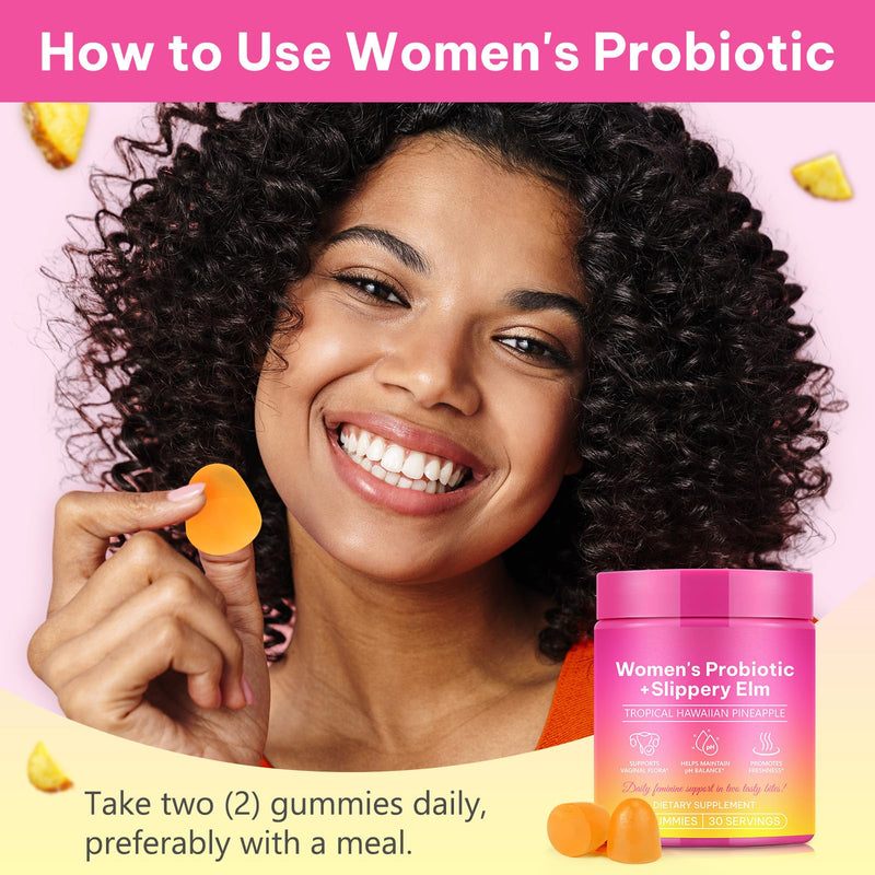 2Pack Feminine Probiotics Gummies,Vaginal Women Probiotic,Feminine Balance pH Gummies for Healthy Odor,Improve Immune,Support Vaginal Health,with Slippery Elm(60 Gummies) 30 Count (Pack of 2)