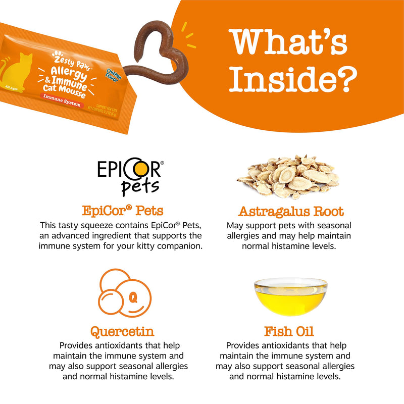 Zesty Paws Allergy & Immune Mousse for Cats - Cat Puree Tube Treats - Lickable Cat Treats Squeeze up for Immunity, Skin Health & Antioxidant Support - Chicken 14ct - PawsPlanet Australia