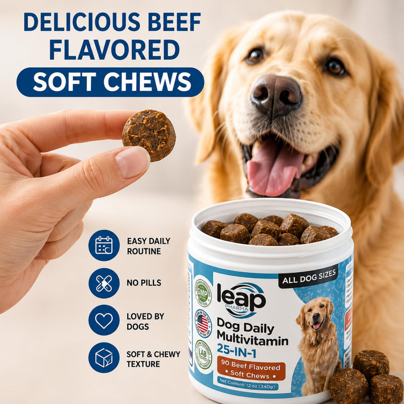 Multivitamins &Supplements for Dogs - Krill Oil, Omega 3,6,9, pre&probiotics, Essential Vitamins, for Hip & Joints, Skin &Coat,Digestive, Immunity Support (90 Chews)
