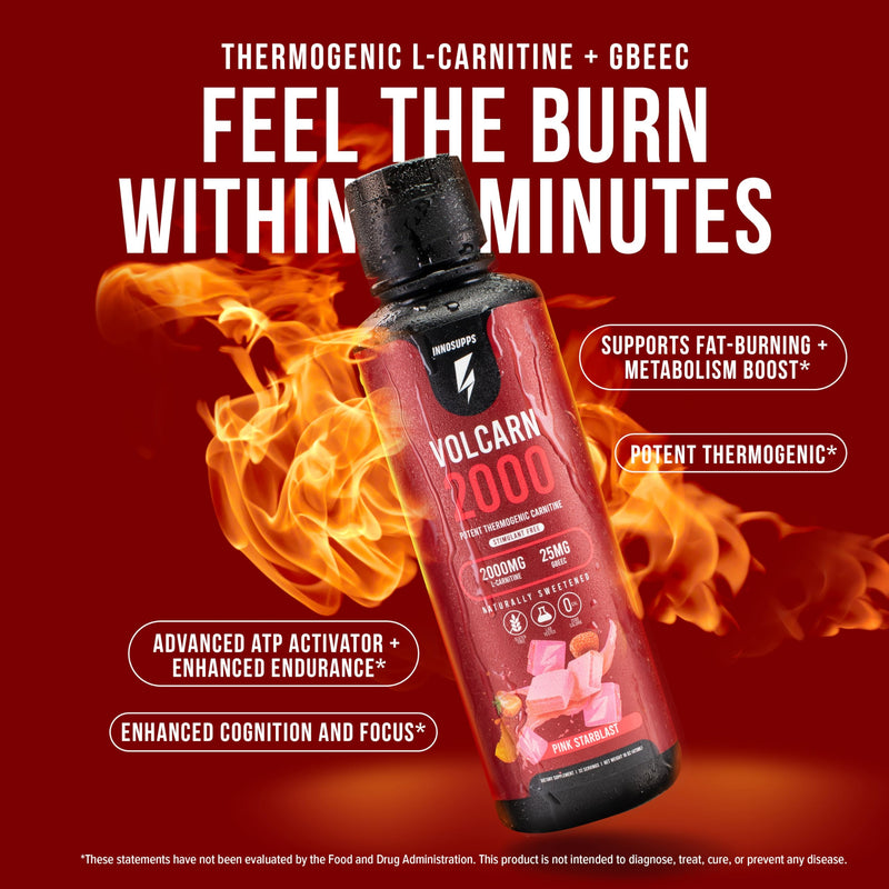 InnoSupps Volcarn 2000 - L-CARNITINE Advanced Energy Liquid | ATP Enhancer with GBEEC | Boosts Energy, Enhances Focus, Caffeine Free, No Artificial Sweeteners | 32 Servings (Pink Starblast) Pink Starblast