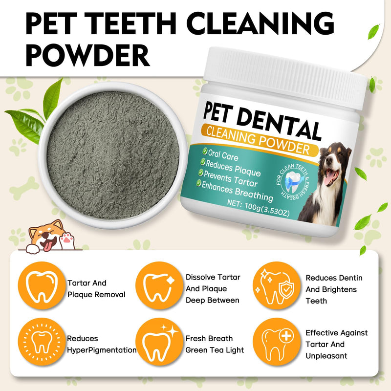 Dog Dental Powder, Dog Teeth Cleaning Powder- Natural Breath Freshener for Dogs, Tartar & Plaque Remover, Dental Care for Small, Medium, Large Dogs & Cats (Dog Dental Powder) Dog Dental Powder