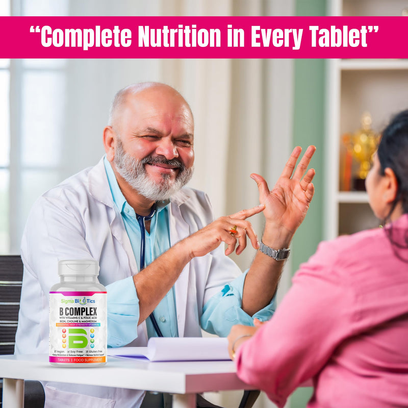 Vitamin B Complex with Vitamin C, Iron, Magnesium & Choline - High Potency B1-B12 Tablets - Energy, Metabolism & Nervous System Support - Vegan, Non-GMO - 90 Tablets