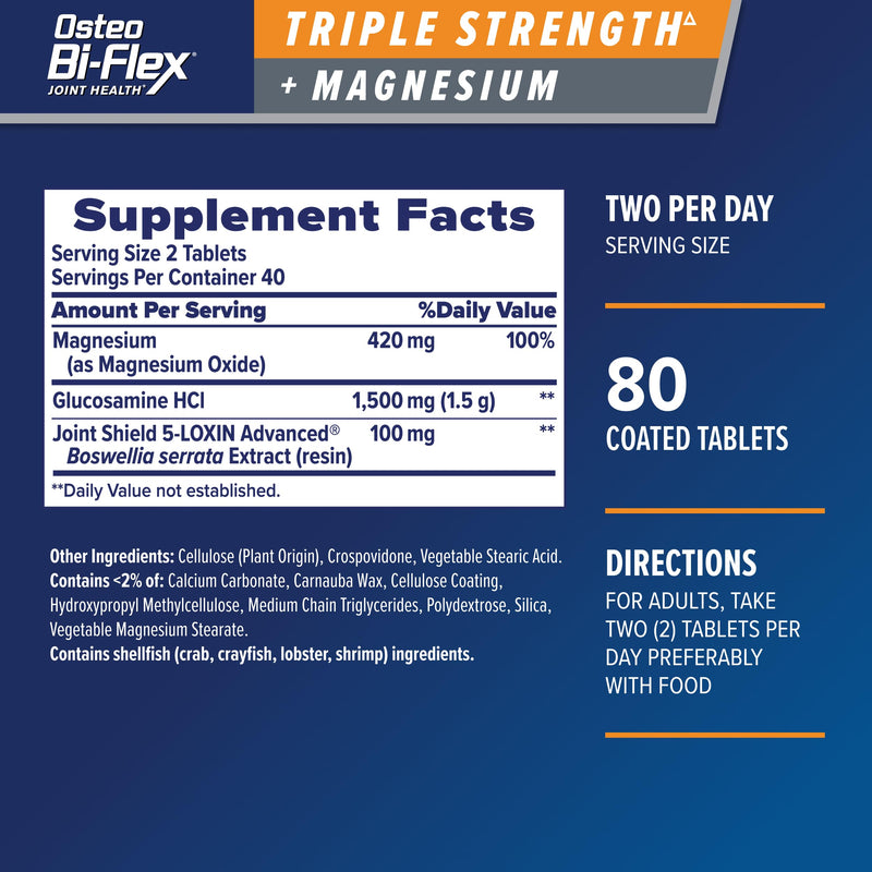 Osteo Bi-Flex Triple Strength Glucosamine Supplement with Magnesium, 80 Ct | Improve Joint Function, Helps Leg Cramps and Muscle Function, 80 Coated Tablets 80 Count (Pack of 1)