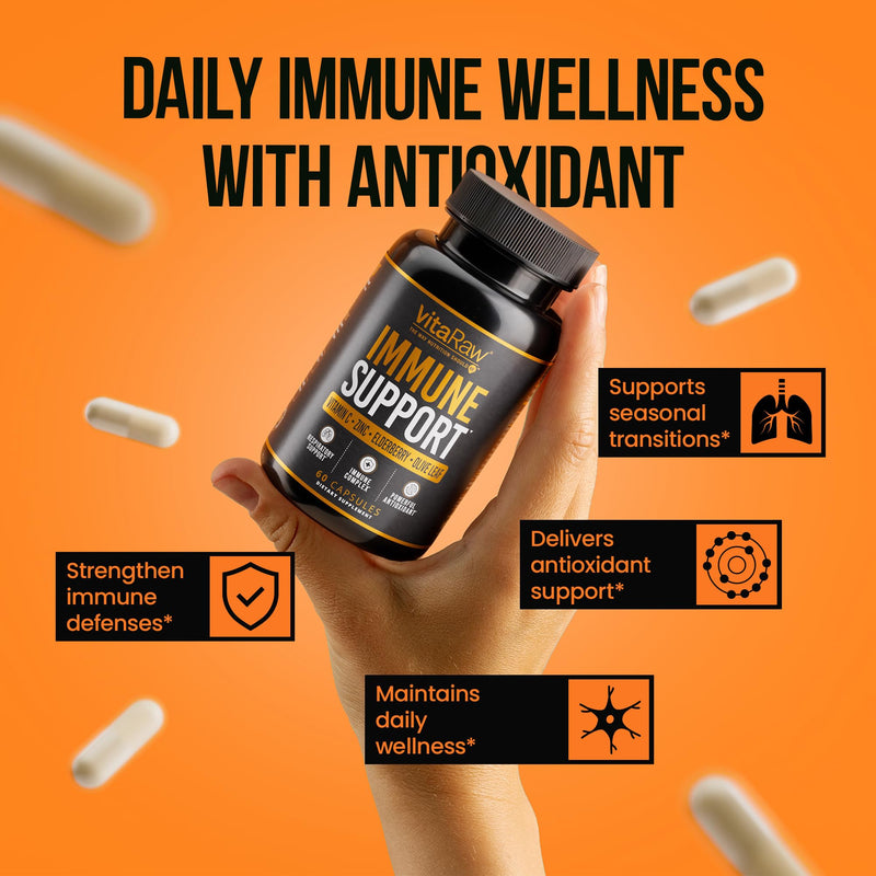VitaRaw Immune Support Vitamins - Elderberry with Zinc, Vitamin C, and Garlic for Adults - Sambucus Black Elderberry Capsules & Echinacea Immunity Renewal Complex