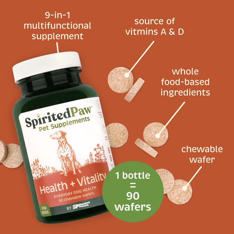 Health + Vitality for Dogs - Pet Supplement for Immune System, Coat, Liver Health & More - Dog Multifunctional Support with Choline, Calcium, Zinc, & Vitamins D and A - 90 Chewable Wafers - PawsPlanet Australia