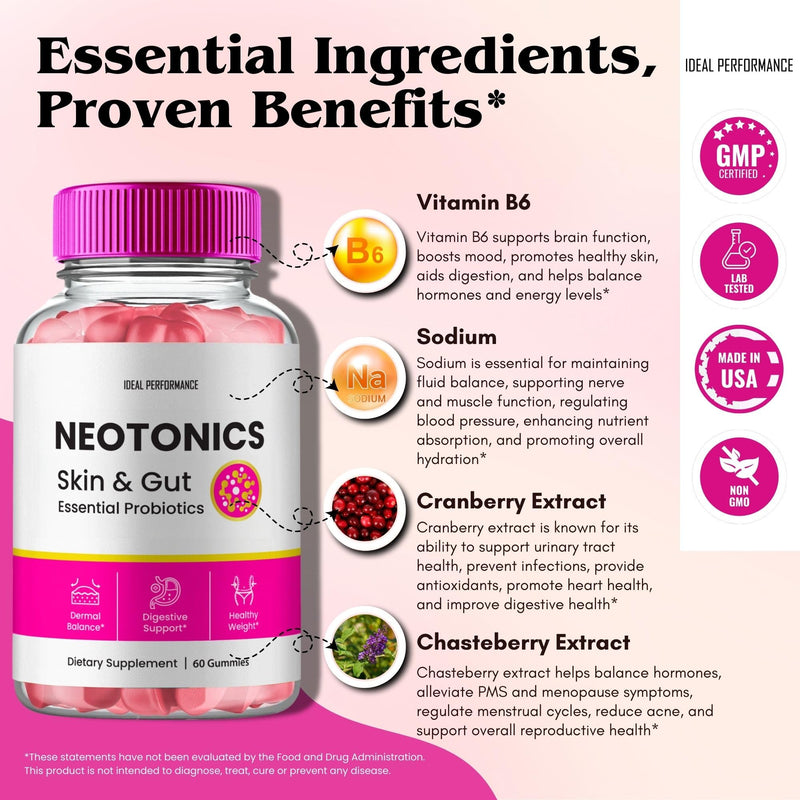 Neotonics Skin and Gut Gummies, Neotonics Skin & Gut Health, Neotonics Gummies Glow Up Skin Supplement Neotonics Clear Skin Supplement - Skin Gummies For Smooth Skin Probiotic Gummies Reviews (3 Pack)