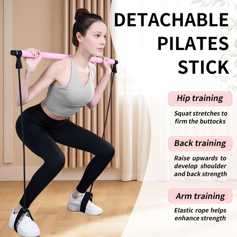 Pilates Bar Kit with Resistance Bands - Multifunctional Pilates Equipment for Women & Men Home Gym Pilates Yoga PINK - BeesActive Australia