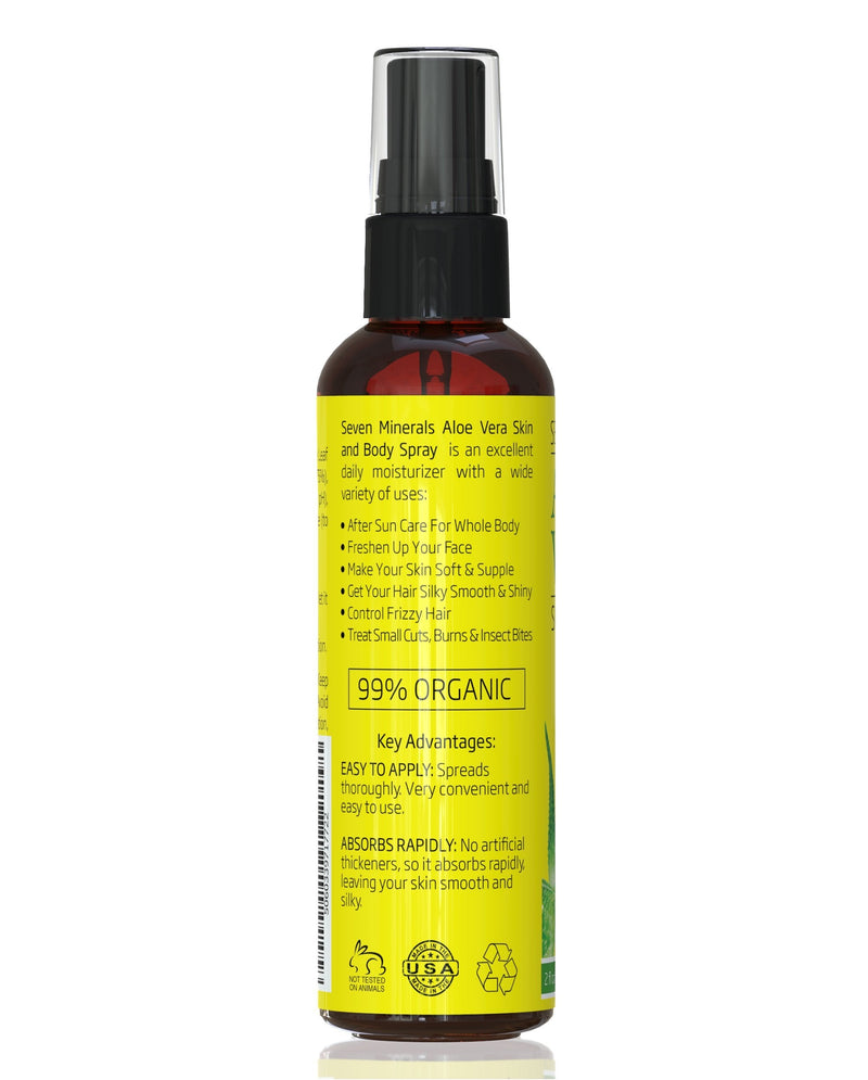 Seven Minerals Travel Size Aloe Vera Spray with Pure Aloe From Freshly Cut Organic Aloe Plant, Not Powder - No Xanthan,So It Absorbs Rapidly With No Sticky Residue (2 fl oz) 2 Fl Oz (Pack of 1)