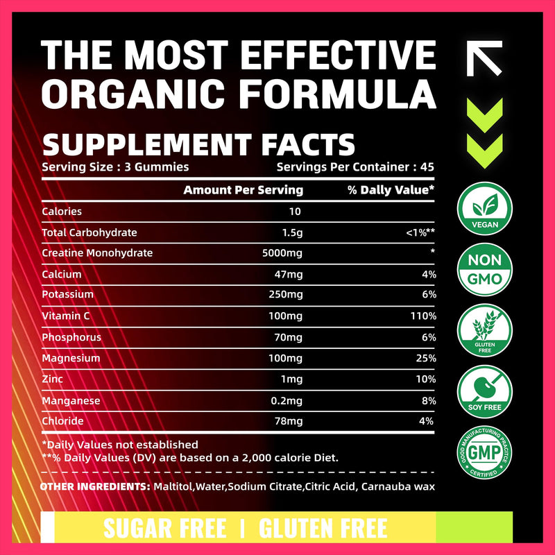 Creatine Monohydrate Gummies (5g) ‚Äì Pre-Workout Energy & Muscle Growth Support for Men & Women | Pineapple Watermelon Electrolyte Gummies (135 Count) Pineapple & Watermelon