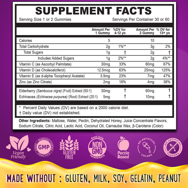 OH MY CHEWY Elderberry Gummies Immunity Support for Kids & Teens | Real Honey and Lemon, Vitamin C, Echinacea, Zinc