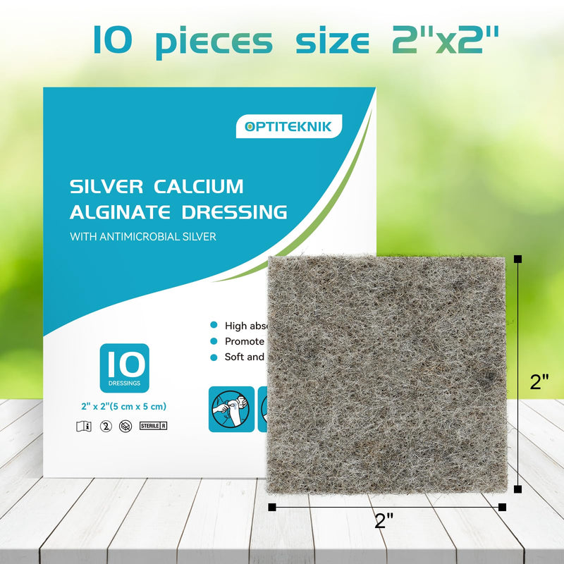 Ag Silver Calcium Alginate Wound Dressing Pads 2"x2" Pack of 10, Soft Silver Dressings for Wound Care, Gentle Highly Absorbent Dressing, Non Stick Gauze Pads for Wounds