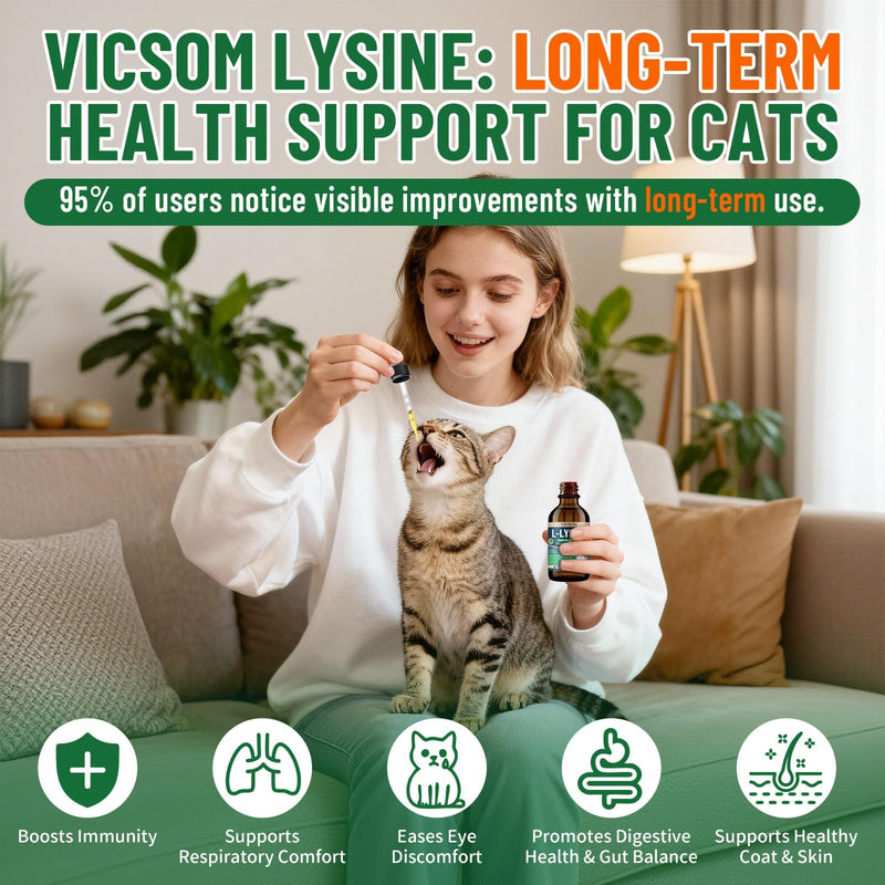 VICSOM Cat Hairball & Lysine Immune Support Bundle, Hairball Remedy + Liquid L-Lysine for Cats, Supports Digestion, Furball Control, Eye & Nose Wellness, Chicken Flavor, 2 fl oz + 60 ml