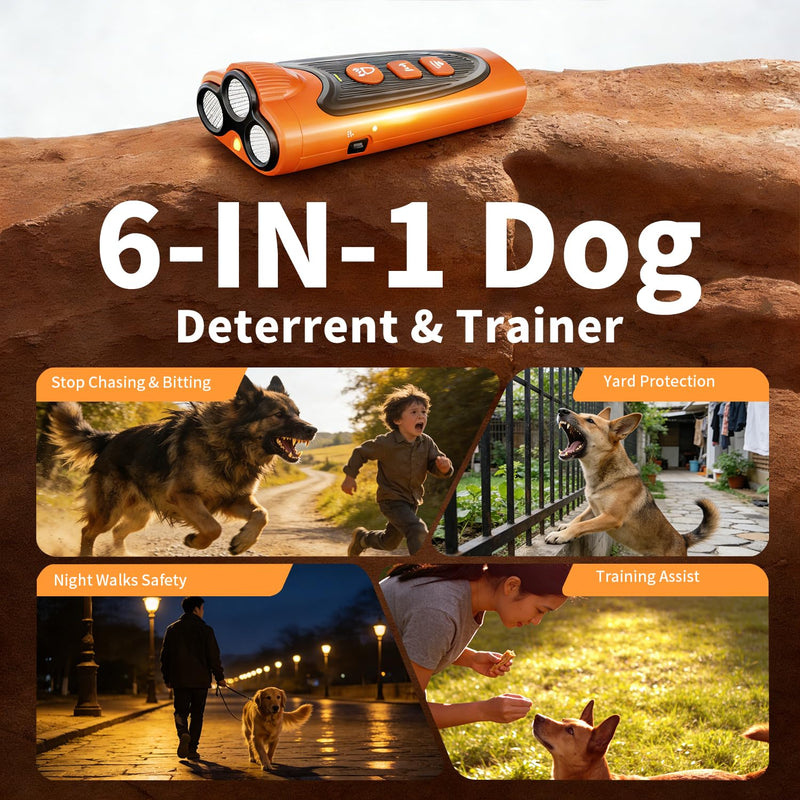 3X Ultrasonic Dog Bark Deterrent, 6 Adjustable Training Modes, Rechargeable Portable Handheld No Bark Device with 23ft Range, Safe Humane Anti Barking Control for Indoor Outdoor Dogs