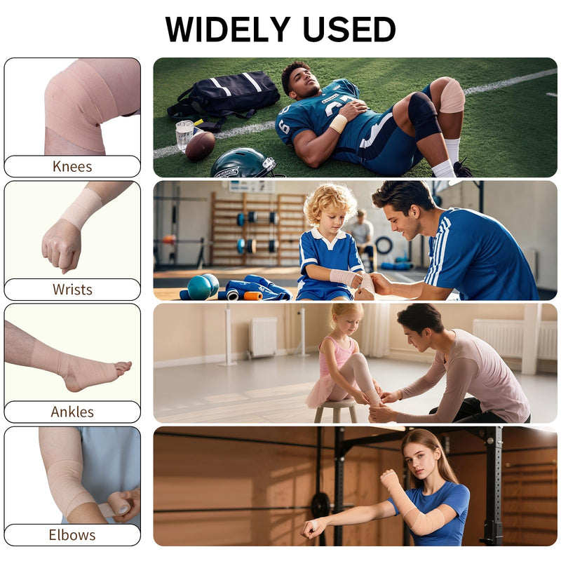 4 Rolls Elastic Tape, Breathable Self Adhesive Bandage Wrap, Flexible Stretch Bandages for Sports Wrists Sprains Knees Ankles, for Animals and Pets, 5 Yards (4 Inch in Width) 4 Inch in Width - BeesActive Australia