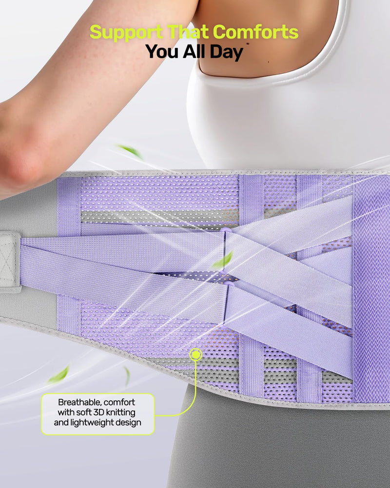 Rakiie Back Brace for Lower Back Pain Women with 9X Support System, Ergonomic Lumbar Support for Pain Relief, Breathable Mesh Design with 3D Silicone Pad for Sciatica, Sciatica,Purple Size L (Waist: 35.8"-43.7") Purple Large(Waist: 39.4"-45.3") - BeesActive Australia