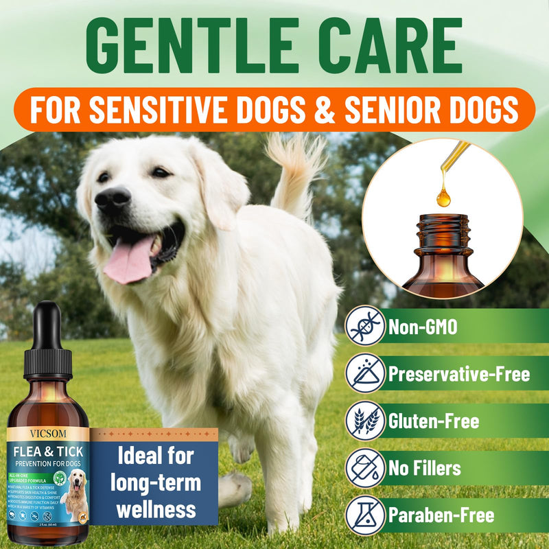 Natural Flea and Tick Prevention Chewables for Dogs & Natural Flea and Tick Prevention Drops for Dogs - 200 Chews & 60ml, Skin & Coat Support, and Flea Protection