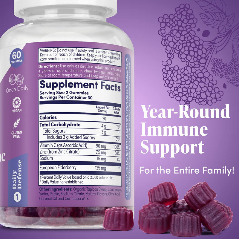 ZAND Elderberry Zinc Immunity Gummies with Vitamin C | Year-Round Immune Support for Children & Adults | 60ct, 30 Serv. (Pack of 2) 60 Count (Pack of 2)