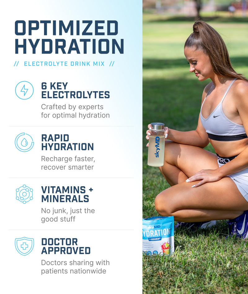 SkyMD Daily Hydration | Electrolytes Powder Packets | Low Sugar, 10 Calories | 12 Vitamins & Minerals, Sodium | Drink Mix for Energy and Recovery | Passion Fruit | 32 Sticks 32 Count