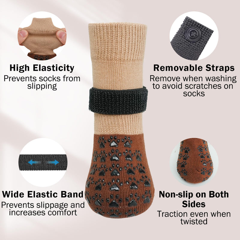 SCENEREAL Dog Socks to Prevent Licking Paws for Hardwood Floors Anti Slip, Dog Grippy Socks Shoes for Senior Small to Large Dogs, Dog Boots & Paw Protectors for Hot/Cold Scratching Pavement S(Paw Width 2.1in) Khaki - BeesActive Australia