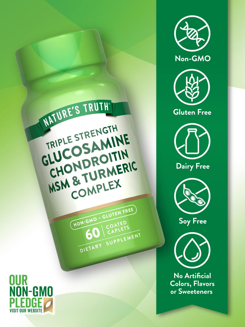 Nature's Truth Glucosamine Chondroitin MSM Complex | 60 Caplets | Triple Strength Supplement with Turmeric | Non-GMO and Gluten Free Supplement | with Turmeric | Triple Strength Formula | Non-GMO & Gluten Free Supplement