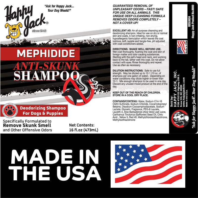 Happy Jack Mephidide Anti Skunk Shampoo for Dogs, Cats, Pets – Hypoallergenic Skunk Odor Remover for Dogs – Deodorizing Dog Shampoo (16oz) - PawsPlanet Australia