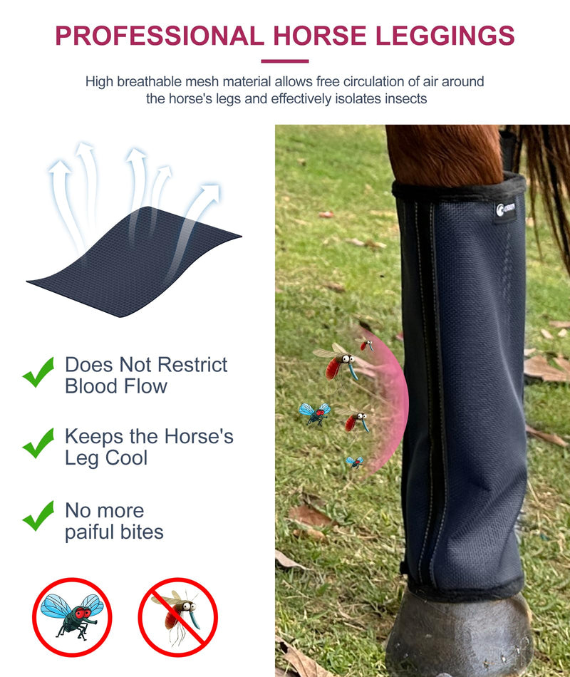Horse Fly Boots for Pony - Upgrade Mesh Mini Donkey Leg Fly Protection with Leather Frame, Horse Leggins Fly Boots Set of 4(small, blue) Small for 10~13 hand pony/donkey - BeesActive Australia