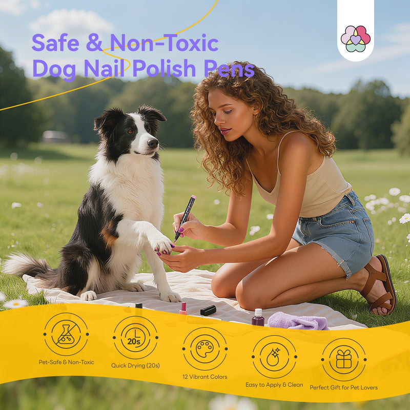 SAVILAND Nail Stamper Kit & 12-Color Dog Nail Polish Pens: Silicone Stamp Scrapers for French Manicure with Quick-Dry Non-Toxic Manicure Pens for Pets Home DIY & Salon Use