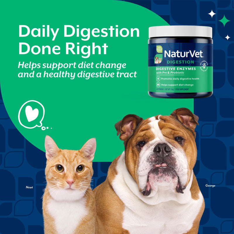 NaturVet – Digestive Enzymes for Dogs - Plus Probiotics & Prebiotics | Helps Support Diet Change & A Healthy Digestive Tract | for Dogs & Cats | 4 oz Powder 4 Ounce