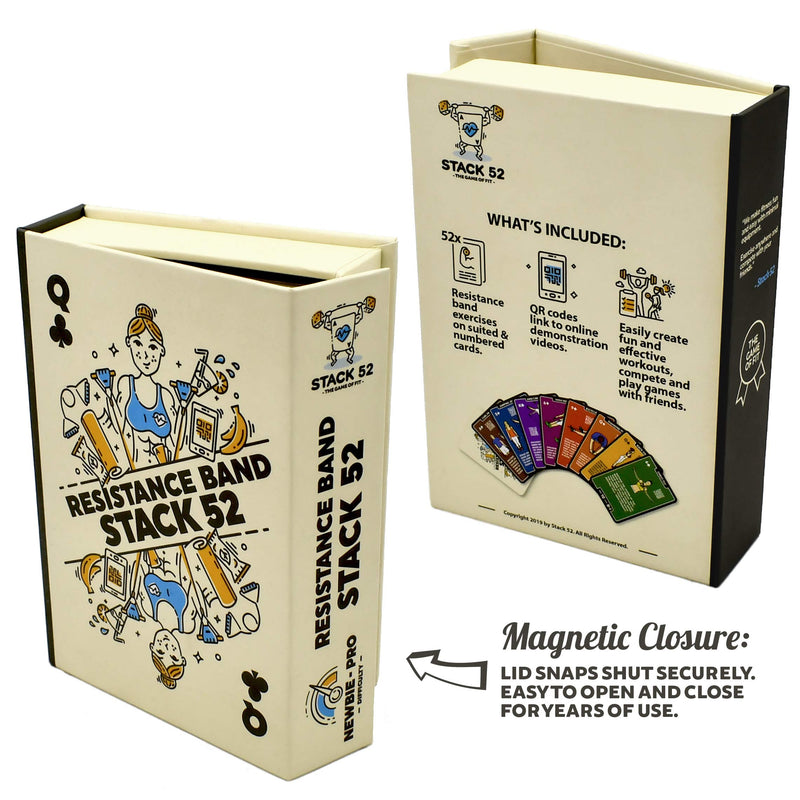 Stack 52 Resistance Band Exercise Cards. Exercise Band Workout Playing Card Game. Video Instructions Included. Home Fitness Training Program for Elastic Rubber Stretch Band Sets. (Updated Deck) Updated Deck - BeesActive Australia