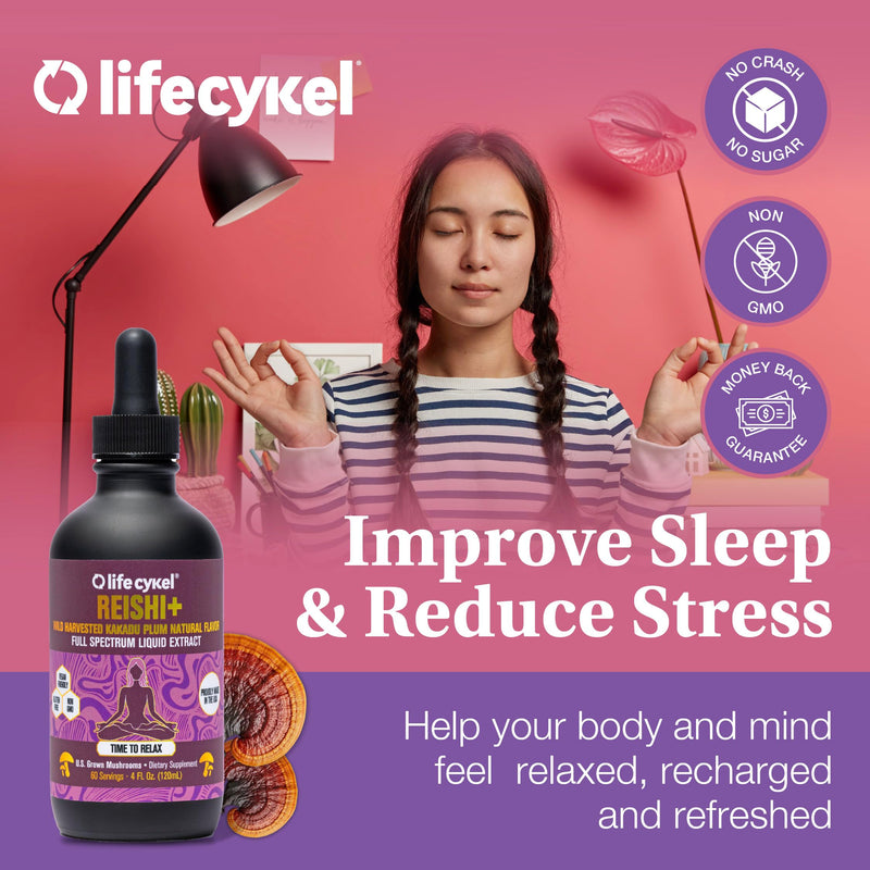 Life Cykel - Reishi Mushroom Extract with Wild Kakadu Plum - Potent Immune & Sleep Support Supplement, Vitamin-C Rich Adaptogen Mushroom Drops - 4 Fl Oz 4 Fl Oz (Pack of 1)