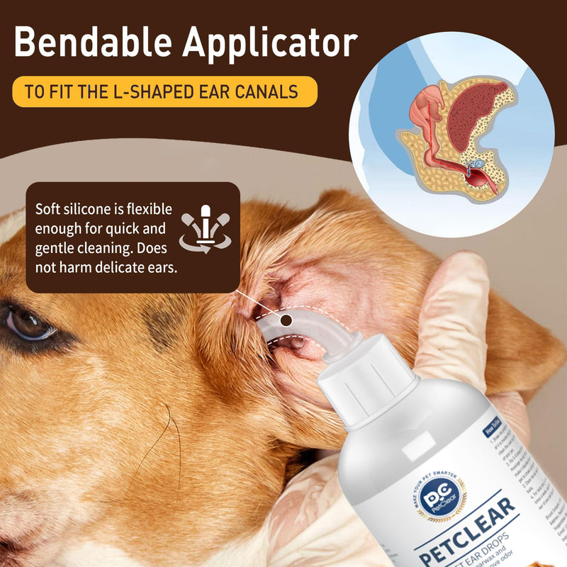Ear Cleaner for Dogs and Cats, with Bendable Applicator, Non-Irritating, Dog Ear Cleaner Solution to Eliminates Ear Odour, Dirt and Debris, 60ml