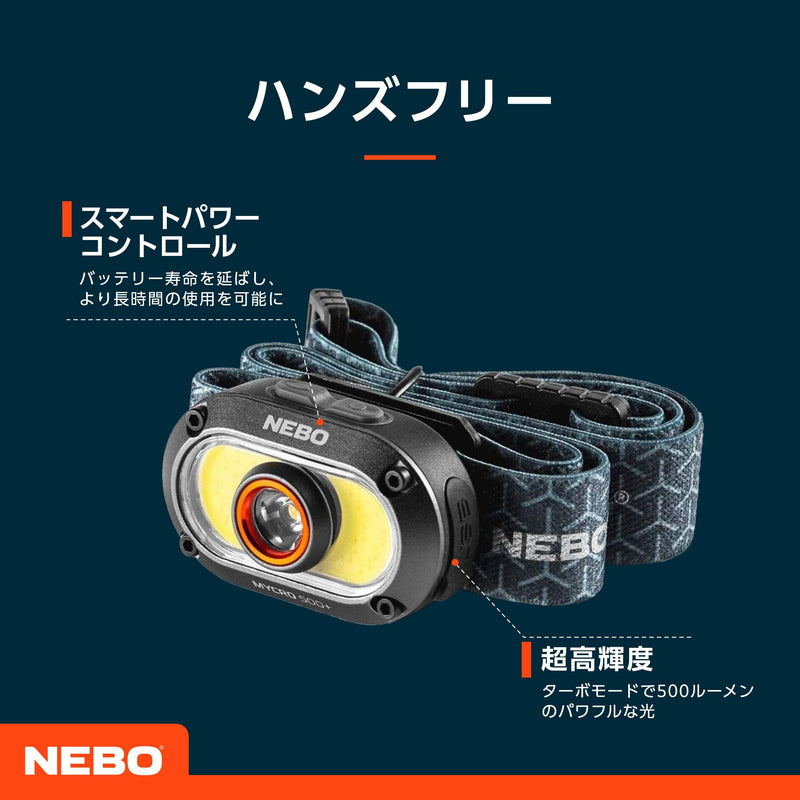 NEBO MYCRO 500+ Rechargeable Headlamp | 500 Lumens, 7 Light Modes, Water Resistant, Detachable Hat Clip, Super Bright Head Lamp for Camping & Hiking, Includes Micro USB-C Charging Cable Mycro 500+ - 500 Lumens flashlight