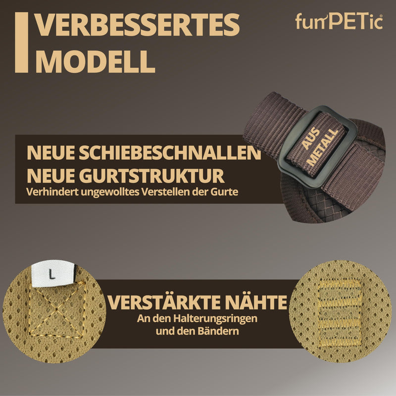funPETic Dog Harness Essential - Anti-Pull Harness, Reflective, Padded and Breathable - Chest Harness for Medium and Large Dogs (L - Brown) L - BeesActive Australia