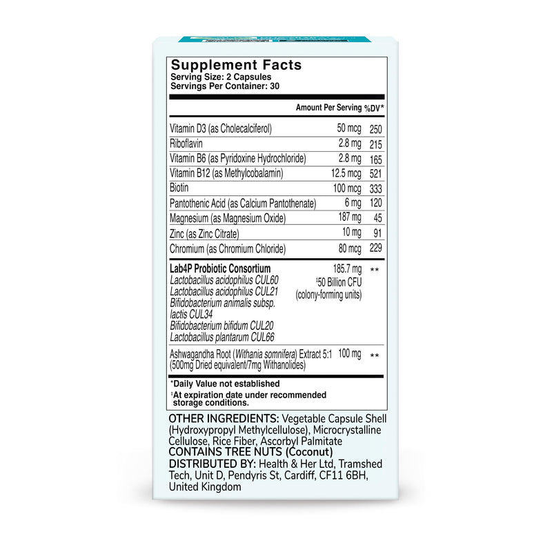 Health & Her Weight Management Probiotics for Women, 30 Day Supply | Daily supplement with 50 billion CFU probiotics, ashwagandha, biotin & vitamin B12; Vegan & gluten-free, 60 capsules