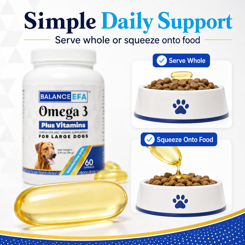 BalanceEFA Omega 3 Fish Oil for Dogs, Skin & Coat, Medium Breed 60 Ct | Fish Oil Capsules with EPA & DHA, Vitamins A, D3 & E, Supports Healthy Skin, Coat & Joints, Vet Formulated Medium - 60 count