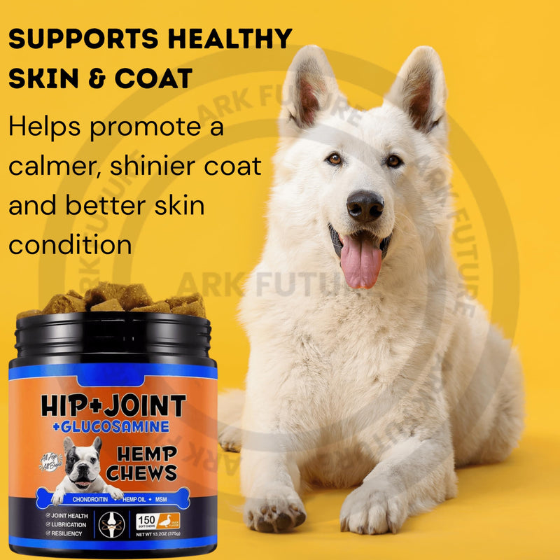 150 Hip & Joint Support Dog Chews with Glucosamine, MSM & Hemp Oil – Duck Flavour Soft Chews for Dogs – Mobility & Joint Wellness Supplement for Puppies – 375g (Pack of 1)