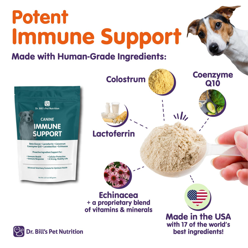 Dr. Bill’s Canine Immune Support | Immune Support for Dogs | Colostrum for Dogs | Pet Supplement | Includes Beta Glucan, Lactoferrin, Colostrum, Zinc, Coenzyme Q-10, and Bifidobacterium - PawsPlanet Australia