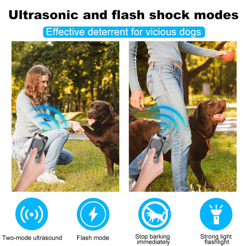 Dog Bark Deterrent Device,Anti Barking Device，Rechargeable Ultrasonic Dog Bark Deterrent Device With HD Display & LED Flashlight，Portable Dog Training Devices Safe for Indoor & Outdoor（GREY）