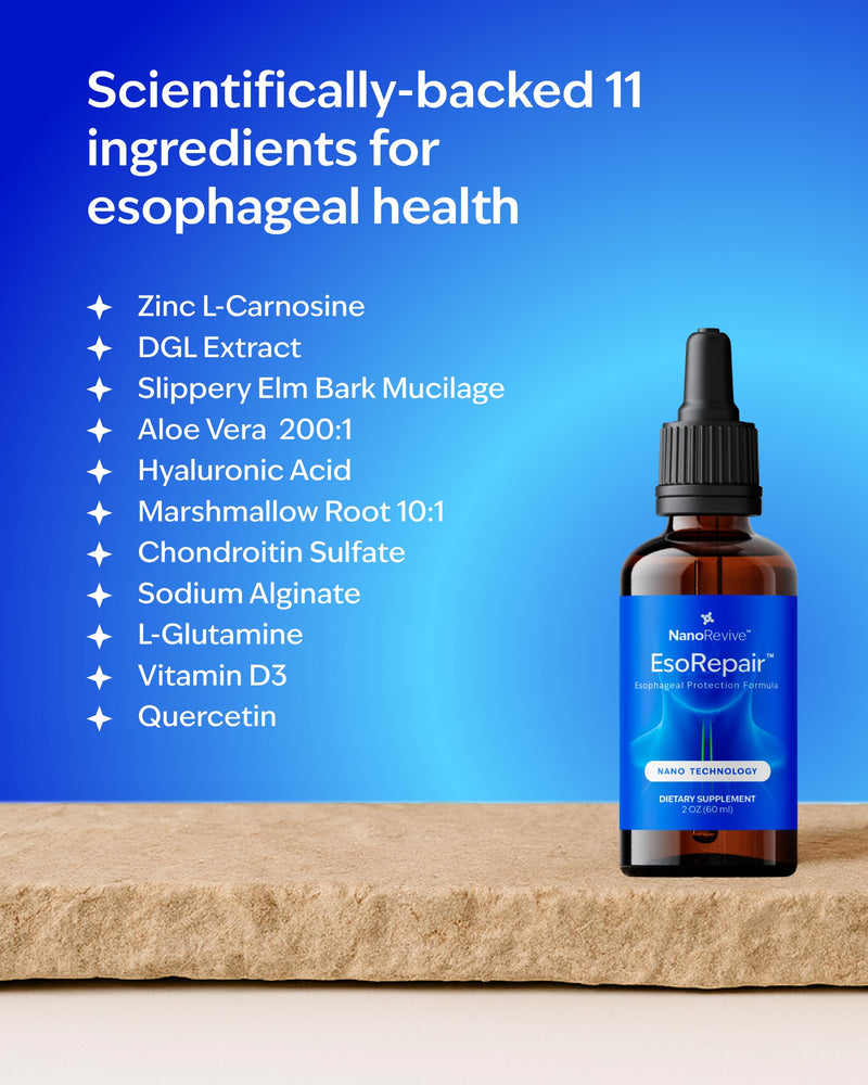 EsoRepair Nano Esophageal & Stomach Health Supplements for Men & Women - Digestive Comfort - Slippery Elm Bark, Zinc L-Carnosine & Aloe Vera Extract - Non-GMO & Dairy Free