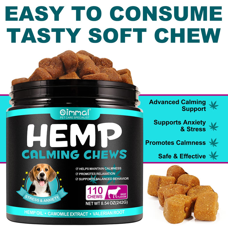 Calming Dog Treats 110 Count, Beef Flavored Hemp Calming Chews for Dogs, Helps with Dog Anxiety, Separation, Barking, Stress Relief, Sleep Calming Aid, for All Breeds & Sizes
