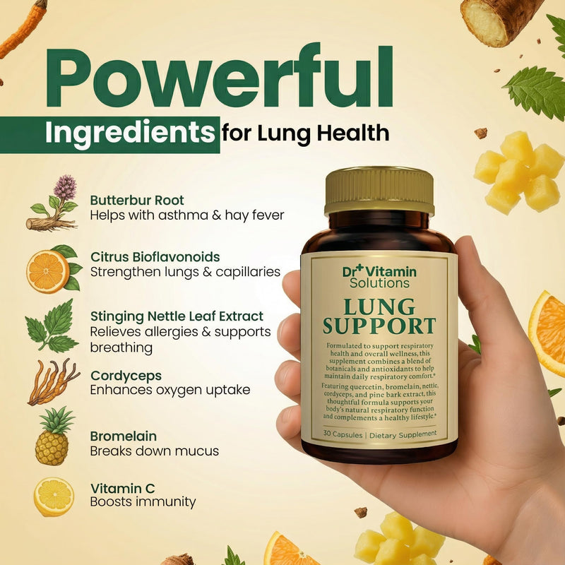 Lung Detox for Smokers, Mullein Leaf Extract, 10-in-1 Cleanse for Lungs | Respiratory Support for Breathing and Lung Health, Vitamin C, Butterbur, Quercetin - Non-GMO, Made in USA, 30 Vegan Capsules